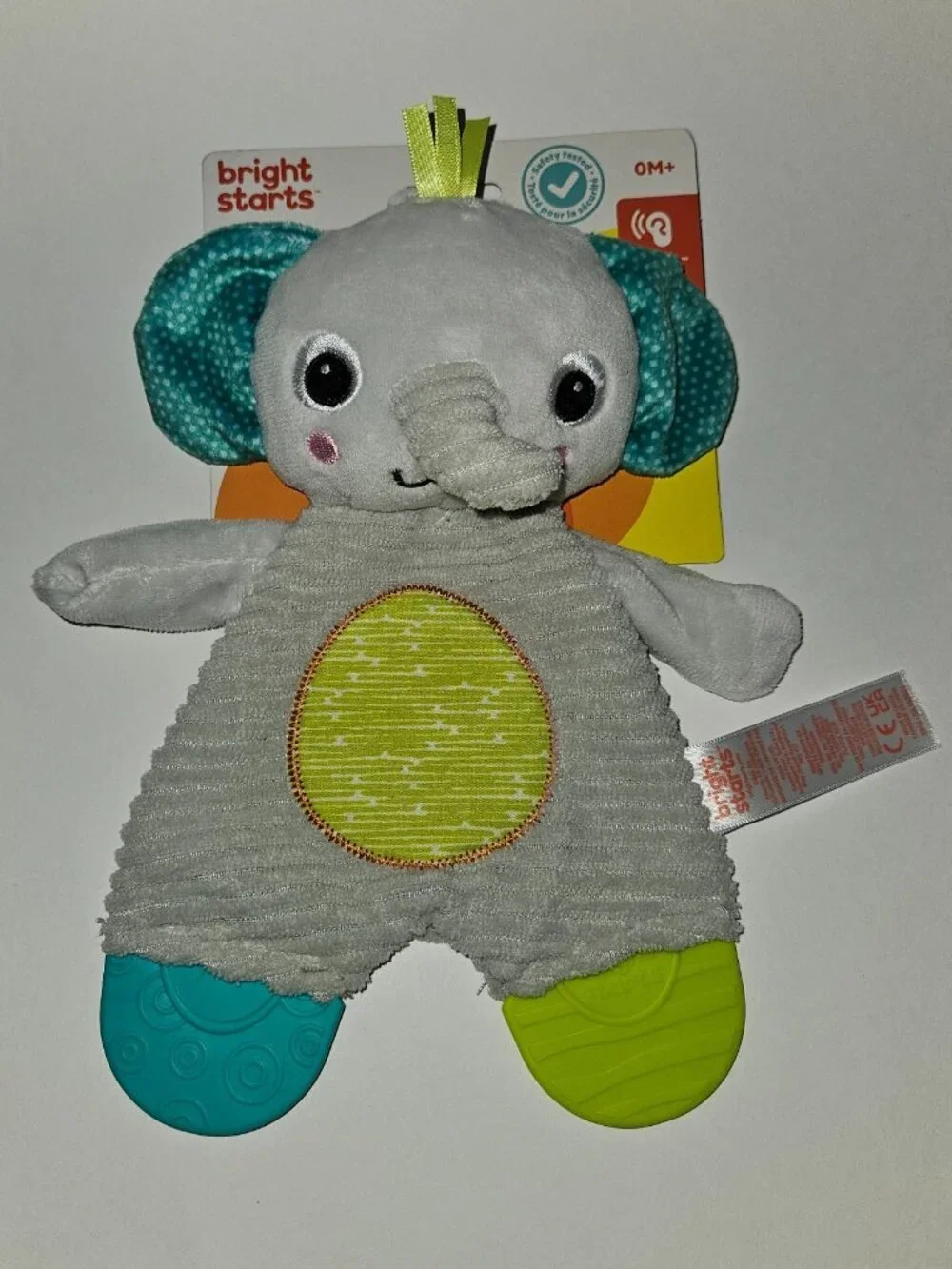 NEW Bright Starts Elephant Teether Plush Baby Toy Snuggle Teethe Ribbed Crinkle